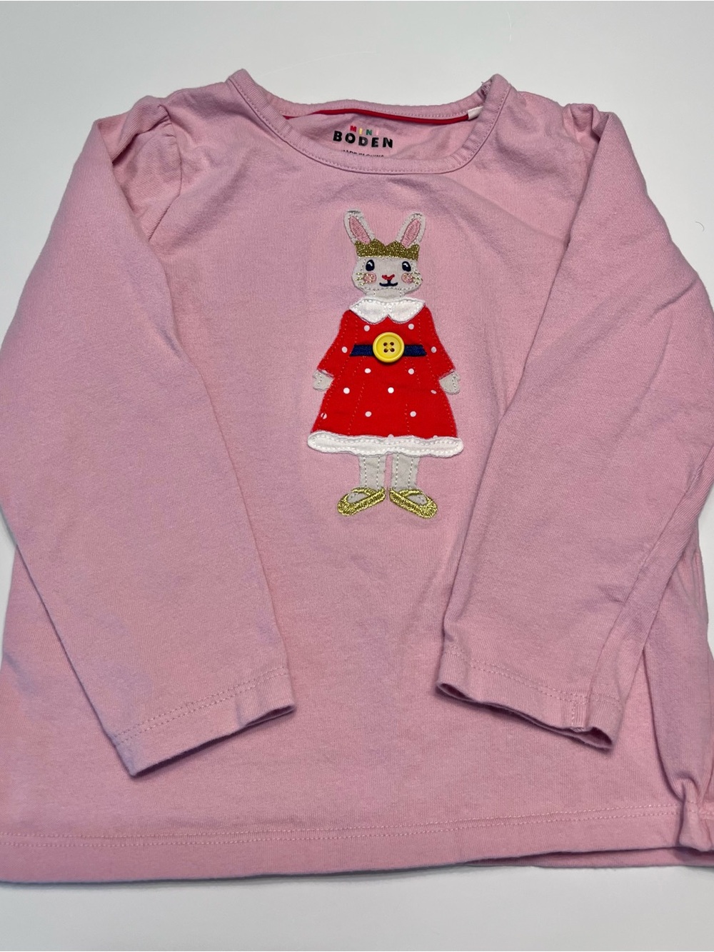Mini Boden Pink Long-Sleeve Bunny Queen Applique Top